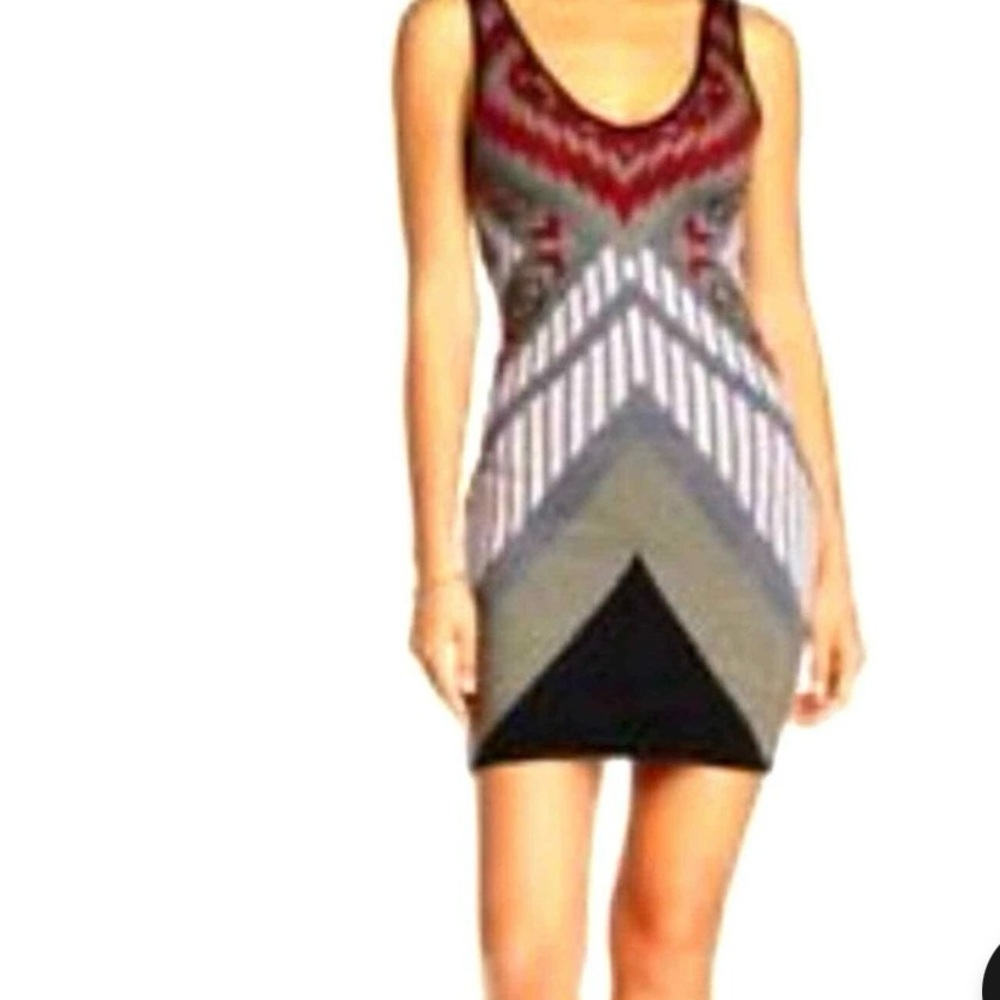 Astr Burgundy and Gray Geometric Mini Dress